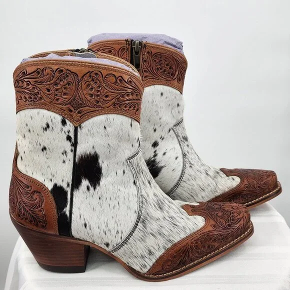 MYRA BAG Silverado Hair On Tooled Leather Shortie Cowboy Boots Size 6-11 NWT - Picture 4 of 13